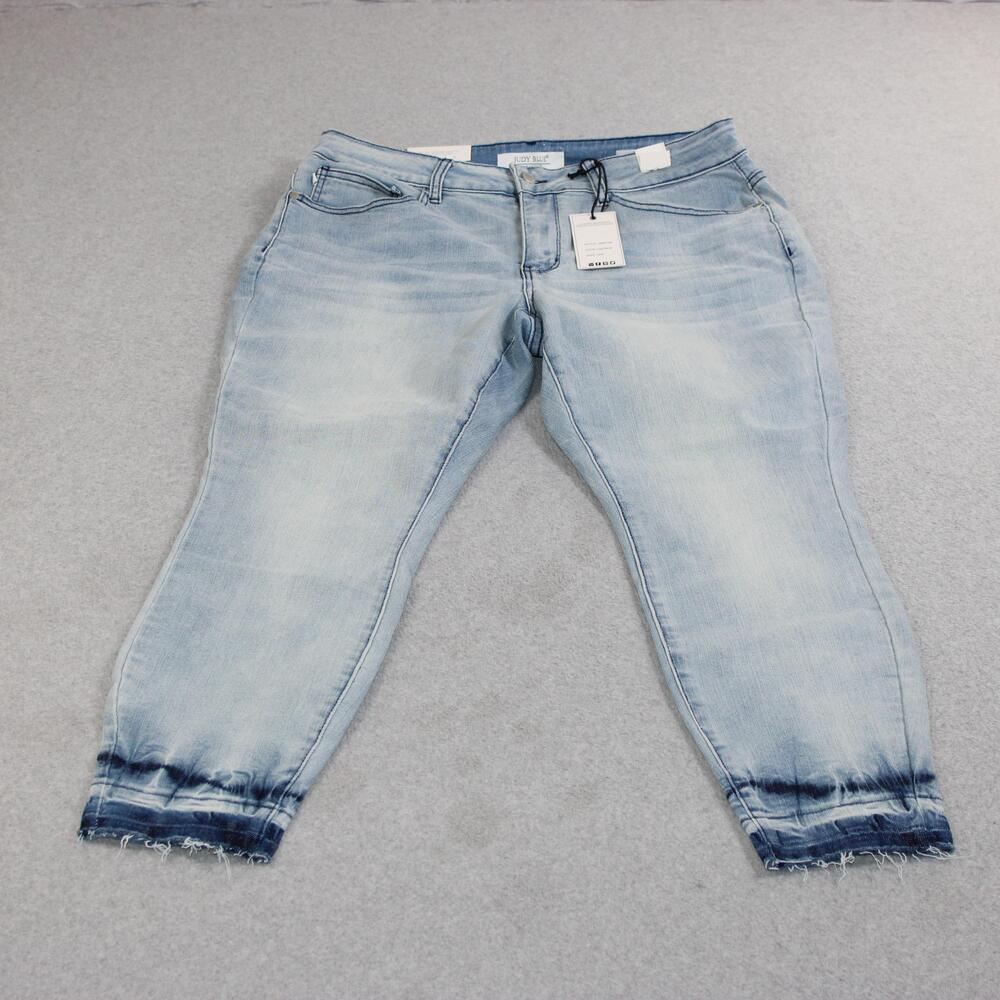 Judy Blue Jeans Womens 16W Light Blue Wash Cropped Skinny Dip Dye Fray Hem Denim